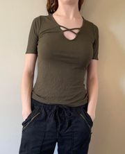 Olive Criss Cross Ribbed Top