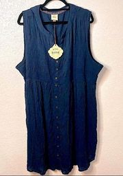 Midi Crinkle Sleeveless Smocked Navy Casual Dress Women’s Size 4X New!