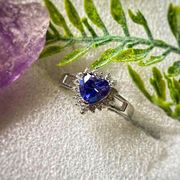 Sterling Silver  Tanzanite Heart & White Cz Ring size 9