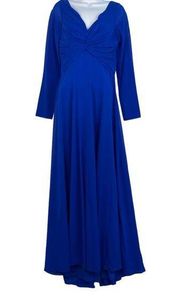 Badgley Mischka Collection Silk Gown Size 8 Cobalt Blue V-Neck Long Sleeve Dress