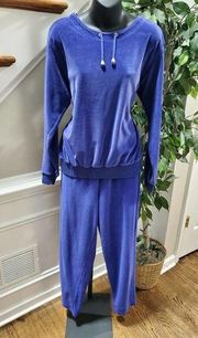 Liz Sport Women's Blue Cotton Long Sleeve 2 Piece Jacket & Pants Suits Size S
