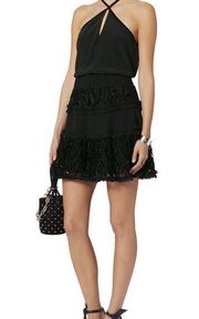 NWT Alexis Antonina Black Velvet & Lace Ruffle Embellishment Mini Skirt | S