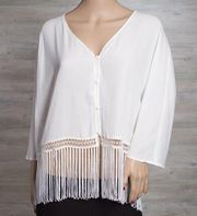 H&M Divided White Blouse Fringe Sz 12