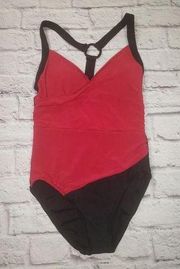 NWOT Aqua Green Women's Size Medium Red & Black One-Piece Swimsuit