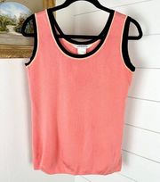 Exclusively Misook Contrast Trim Stretch Knit Tank Top Orange/Coral Size Small