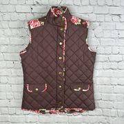 Matilda Jane Quilted Vest Floral corduroy Accents Interior Size SMALL Brown Pink