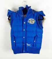 VICTORIA’S SECRET x SOUTHERN UNIVERSITY Blue Quilted Lined Hoodie Vest, Small