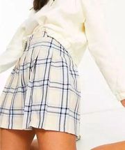 NWOT ASOS Blue/cream Plaid Pleated Mini Skirt.