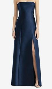 NWT  Midnight Blue Strapless Satin Trumpet Gown Size 0