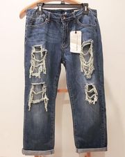 Special A Jeans Distressed Boyfriend Cuffed Denim