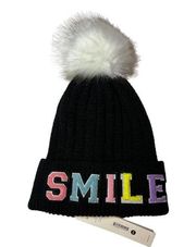 Aqua Pom Pom Smile Knit Hat New