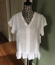 Counterparts Boho Pullover Tunic Top Lace Trim, Rayon Polyester Short Sleeve M