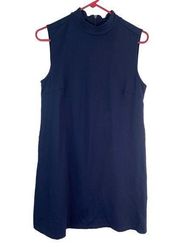 Cynthia Rowley Mock Neck Sleeveless Shift Dress Blue Zip Back Stretch Women 10