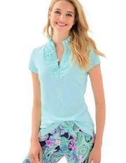 Lilly Pulitzer Luxletic Frida Flower Polo Blue size small euc