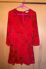 Hazelwood Wrap-Front Mini Dress V-Neck Long Sleeve Red Floral Size 4