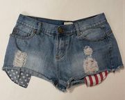 Fifty Street distressed denim jean shorts patriotic pockets size large