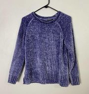 Stradivarius Chenille Pullover Knit Sweater Purple Soft Crewneck Size Small