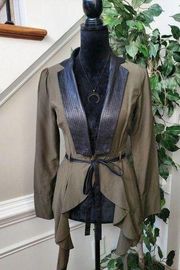 Double Zero Vintage Olive Green Long Sleeve Steampunk Tailcoat Blazer Size Small