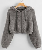 Zip Up Drawstring Hooded Teddy Jacket