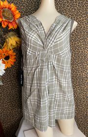 NWT  Olive Green Sleeveless Plaid Tank Top | LARGE |