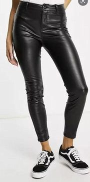 ASOS Lipsy Faux Leather Patent Leggings High Waist Black Shiny Pants Size 28