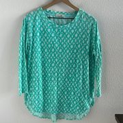 Fresh Produce Blue Green Geometric Long Sleeve 100% Cotton Medium