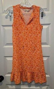 Michael  Orange Print V Neck Sleeveless Ruffle Hem Dress size XS