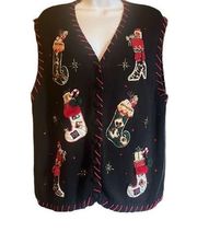 Heirloom Collectibles XL Vintage Y2K Black Red Appliqué Christmas Sweater Vest