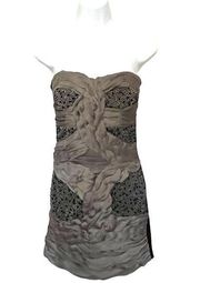 NikiBiki Strapless Sequin Bodycon Mini Dress Size Small Gray Black Twist Y2k