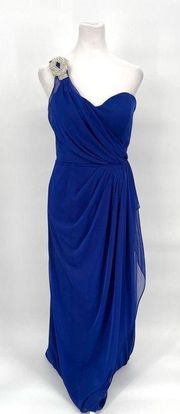 Vintage Xscape y2k Royal Blue One Shoulder Crystal Embellished Formal Gown Small