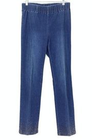 Soft Surroundings Jeans Women's Size S Denim Pull On Rhinestone Trim Blue *READ