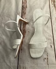 ALLIGATOR EMBOSSED WHITE STRAPPY HEELED SANDALS