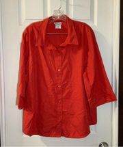 Blair Orange-Red 3/4 Sleeve Button Up Blouse size 2XL