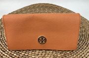 * Tory Burch Saffiano Leather Orange Eye Reading Glasses Case Gold Logo Snap