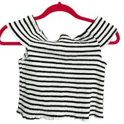 Bishop + Young Anthropologie Women's Black Stripe Smocked Crop Top Size Small