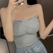 Amazon NWOT  grey ruched cropped stretchy tube top Y2k