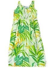 Jams World Lily Valley Green Print Sleeveless Dress Hawaiian Size Small Women's