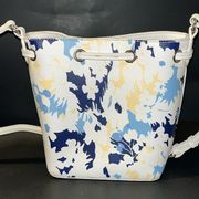 Chaps blue and white floral crossbody strap purse