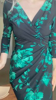 Dress Black Long Sleeve Green Flowers