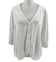 Soft Surroundings Flowy Bell Sleeve Scalloped Blouse Lace Detail White sz Large