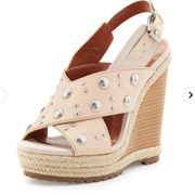 Rebecca Minkoff Kimiko Blush Leather Studded Wedge Sandals