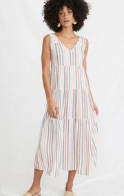 Marine Layer Corinne rainbow, sleeveless, tiered, striped cotton midi dress S