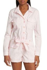 VERONICA BEARD Winifred Twill Belted Romper in Cherry Blossom