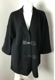 JM Collection Wool Buckle-Front Jacket Deep Black M $89 Coat Outerwear Coat