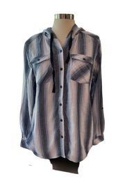 button down shirt drawstring hoodie fully lined size large