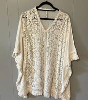 Elan White Coverup with Crochet Detail OS