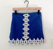 Lilly Pulitzer Navy Blue Lace Applique Mini Pencil Skirt Size 0