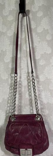 B Makowsky Purple Leather Chains Purse Handbag Crossbody Shoulder Bag