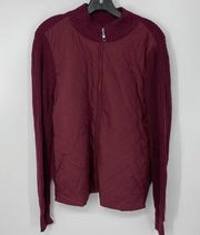 CROFT & BARROW BURGUNDY FULL ZIP LIGHTWEIGHT RIBBED JACKET PETITE MEDIUM