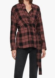 Miki Check Wrap Shirt Size S in Red/Black